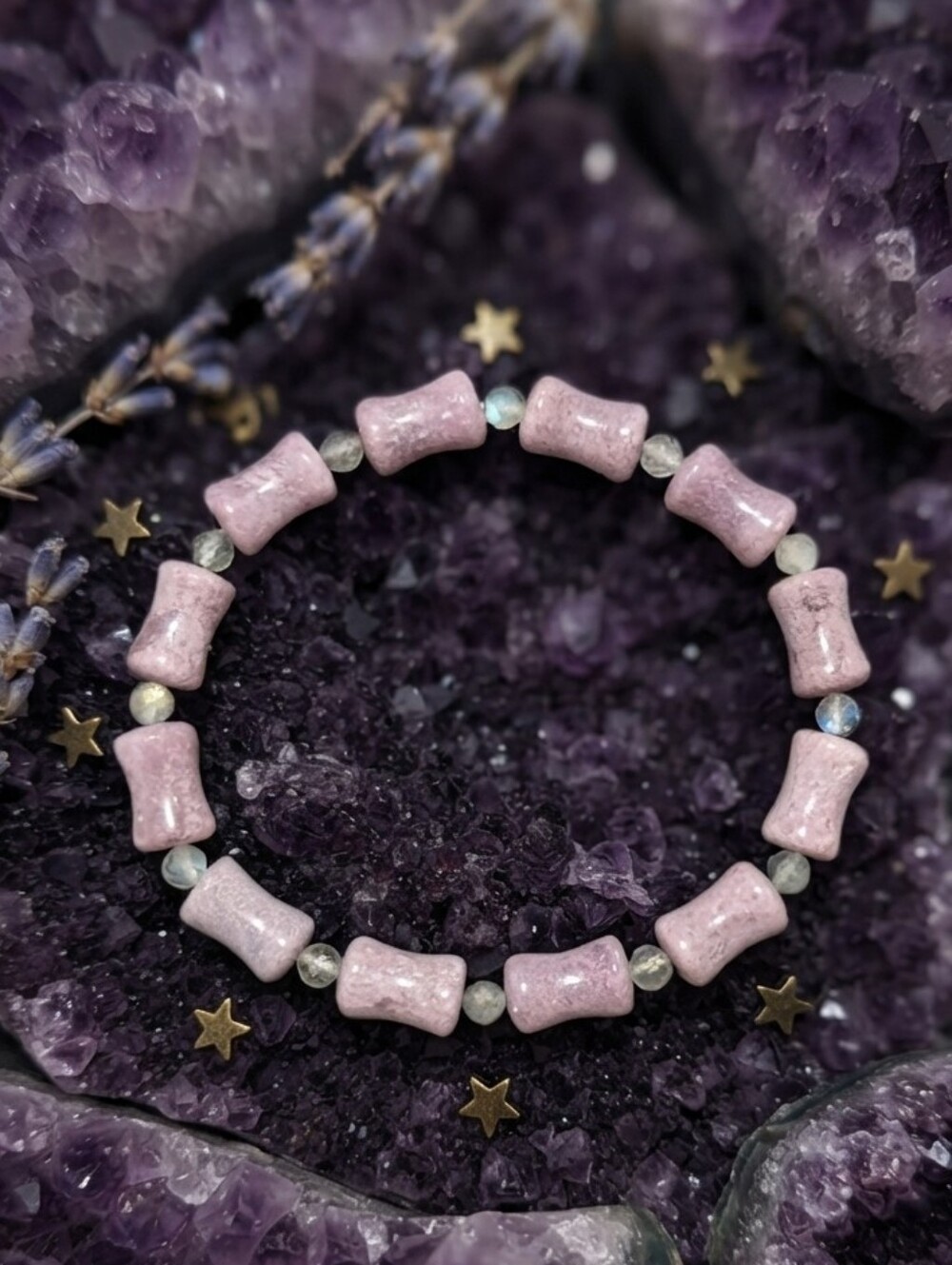 Lepidolite Purple Mica/Labradorite Bracelet